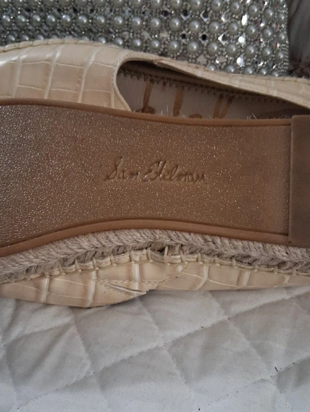 Sam Edelman Sz 9 Beige Croc-Embossed Leather Espadrille Loafers - Women $26